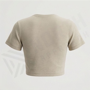 Camiseta Corta de Algodón para Mujer, Estilo Urbano, Ligera, Cuello Redondo, Secado Rápido, Diseño Personalizado, Color Sólido - Product Image 2