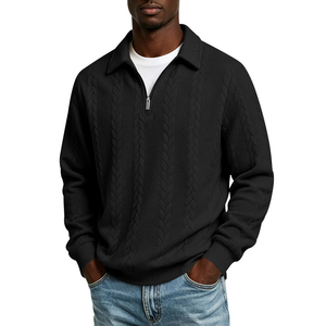 Pull en tricot de laine personnalisé pour homme, col demi-zip, col rabattu, pull en cachemire torsadé, collection hiver - Product Image 2