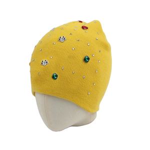 Fashion <b>Beanie</b> <b>Hat</b> with Nail Bead Embroidery for Adults Unisex Winter Casual Cap Yellow for Colors 100% <b>Wool</b> Adjustable - Product Image 2
