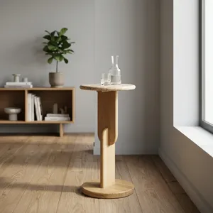 Table d'appoint minimaliste Traven tine avec plateau en bois, meuble moderne fait main pour salon - Product Image 4