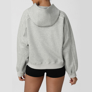 Sweat-shirt à capuche décontracté en coton pour femme avec poche kangourou, logo personnalisé, vierge, streetwear, vente en gros - Product Image 3