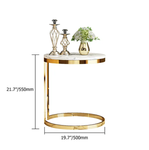Mesa de Estilo Innovador, Muebles de Lujo, Mesa Auxiliar Redonda con Tapa de Mármol para Sala de Estar, Hotel, Oficina, Mesa en Forma de C Chapada en Oro - Product Image 5