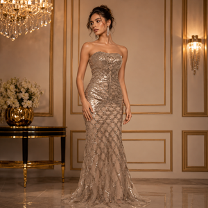 Luxury Strapless Mermaid Evening Gown Women | Embroidery Beading Formal Party Dress | Elegant Wedding Reception Prom Maxi Dress - Product Image 4