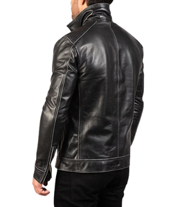 Veste bomber vintage en cuir véritable noir, style streetwear imperméable, en cuir PU, avec détails en acier - Product Image 6