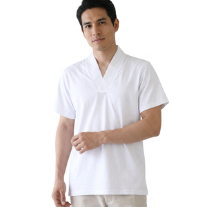 Camiseta de algodón blanca de manga corta con cuello en V para hombre, corte regular, informal, de punto, transpirable, de color sólido - Product Image 6