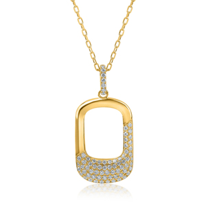 Collier pendentif en or jaune de luxe avec diamant rond, design géométrique, chaîne à maillons, unisexe, à porter au quotidien - Product Image 1