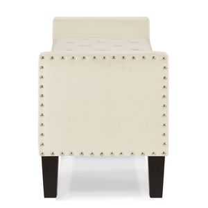 Banco tapizado en crema con botones capitoné y almacenamiento, con adornos de clavos, asiento acolchado suave para entrada, sala de estar, reposabrazos, banco de cama - Product Image 4