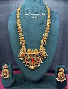 Traditional South Indian Temple Long Bridal Necklace <b>Set</b> Alloy Gold Plated Zircon Earrings Vintage Wedding Engagement Party High - Product Image 2