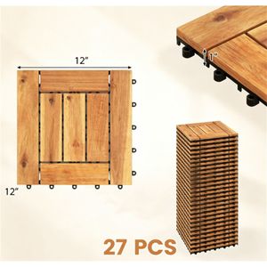 27 Pezzi Piastrelle a Incastro in Legno di Acacia Naturale, Impermeabili, con Base Drenante Antiscivolo, per Pavimentazione Scanalata AB - Product Image 5