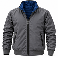 Blouson bomber réversible pour homme, col montant, logo sur le devant, coupe-vent, décontracté, léger, fermeture éclair intégrale, hiver, polyester/coton