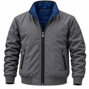 Blouson bomber réversible pour homme, col montant, logo sur le devant, coupe-vent, décontracté, léger, fermeture éclair intégrale, hiver, polyester/coton - Product Image 2