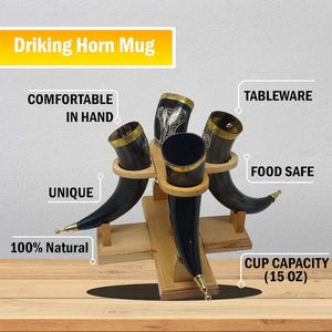 Juego de Cuernos para Beber Hechos a Mano con Cuerno de Búfalo y Soporte de Madera, Estilo Vikingo Rústico, Forma Natural, Artesanía Duradera - Product Image 5