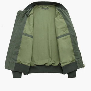 เสื้อแจ็คเก็ตบอมเบอร์สีเขียวสำหรับผู้ชาย ขายส่ง ปักลายปักตามสั่ง ซิปปิด ดีไซน์ลำลอง กันลม เสื้อคลุมวาร์ซิตี้ ยูนิเซ็กซ์ - Product Image 4