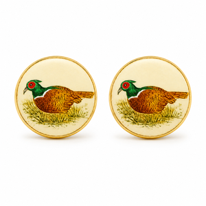 Mancuernillas de Latón Esmaltado Hechas a Mano con Diseño de Faisán, Base de Marfil y Acabado en Tono Dorado para Hombre, Marca Mayrabygungun, Rajasthan - Product Image 2