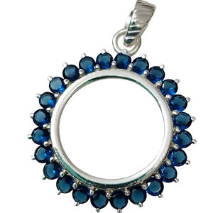 925 Sterling Silver Handmade 20mm Open Frame Bezel Pendant with Hydro Sapphire <b>Coin</b> Connector Jewelry Findings Component - Product Image 1