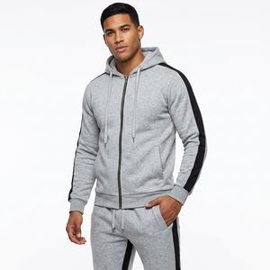 Ensemble survêtement gris à capuche pour homme, sweat-shirt et pantalon à fermeture éclair intégrale, couleur unie, tenue décontractée d'automne avec poches latérales - Product Image 4