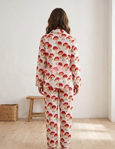 Premium Cotton Flock Print Mushroom Motif Summer Women's Soft Breathable Quick Dry Pajama Set Sleepwear Shirt Lounge Set - Product Image 4