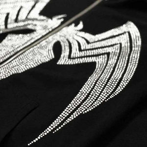 Sudadera con capucha Y2K personalizada extragrande con cremallera completa y pedrería para hombre y mujer, estilo streetwear, gráfico de esqueleto y araña, cristal, hip hop, gótica - Product Image 3