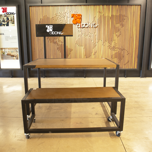 aDONG Two-Tier Wooden <b>Display</b> <b>Table</b> with Casters Modern Storage Rack Freestanding Portable Shelf - Product Image 2