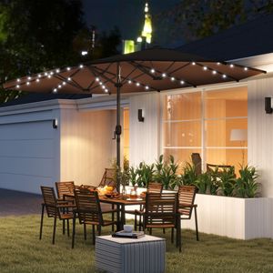 Ombrellone da Giardino Bifacciale con Luci Solari LED 2,5m, Ombrellone Parasole per Patio e Caffè in Cotone Poliestere per Parchi - Product Image 2