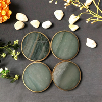 Sous-verre en Aventurine Verte et Agate, Pierre Précieuse de Quartz Naturelle Faite à la Main, Décoration d'Intérieur, Thème Amour JILANI, Plaqué Or, Boule Rose, Vente en Gros