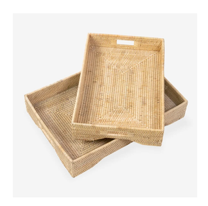 Modern Handwoven Cane Serving Storage Tray For <b>Coffee</b> Snacks Breakfast Farmhouse Rattan Serving Platter For Kitchen & Tableware - Product Image 4
