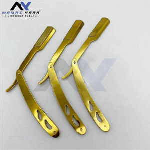 Navaja de Afeitar Profesional para Barbería, Navaja Recta de Plasma Dorada, con Bloqueo Oscilante, Desechable, de Acero Inoxidable, Metálica y Sostenible - Product Image 4
