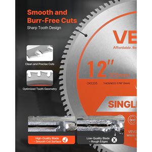 Lama per Sega Circolare da 12 Pollici con 100 Denti in Lega Affilati, Attacco da 1 Pollice, Finitura Fine per Taglio Alluminio - Product Image 3