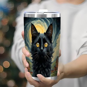 Gobelet isotherme en acier inoxydable 20 oz à double paroi avec motif chat - Product Image 3