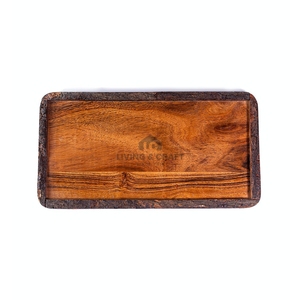 Bandeja de Servir de Madera Natural Premium con Borde de Corteza Rústica, Plato Decorativo para Servir, Vajilla de Cocina, Decoración del Hogar - Product Image 1