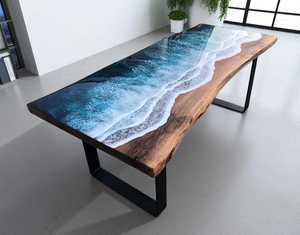 Eco Friendly Handmade Solid Wood <b>Epoxy</b> Resin River <b>Table</b> Custom Luxury Dining <b>Table</b> Modern Live Edge Wooden Furniture for Hotel - Product Image 1