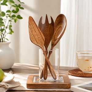 Juego de Utensilios de Cocina de Madera, 3 Piezas, Cucharas de Madera Natural, Resistentes al Calor, Ecológicas, Aptas para Lavavajillas, Seguras para Alimentos - Product Image 1