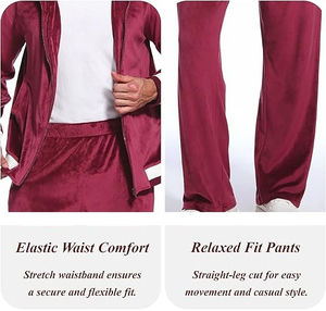 Hot Selling High Quality Maroon Color <b>Velvet</b> Printed <b>Jacket</b> Pant Joggers Autumn Elastic Waist <b>Men</b> Tracksuit Set Acid Wash - Product Image 5
