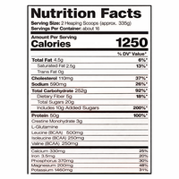Poudre de prise de masse sérieuse sous marque privée 12lb 16 portions 1250 calories 50g Maltodextrine Créatine Glutamine OEM