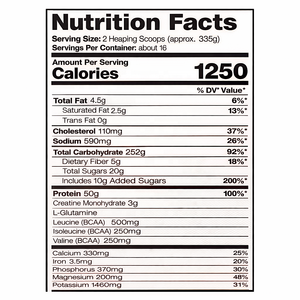 Integratore per Aumento di Peso Serious Mass in Polvere, Etichetta Privata, 12 lb, 16 Porzioni, 1250 Calorie, 50g Maltodestrina, Creatina, Glutammina, OEM - Product Image 2