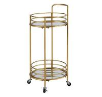 Chariot de service hôtelier rond avec plateau et base miroir, 4 roues, pour café et nourriture, facile à utiliser