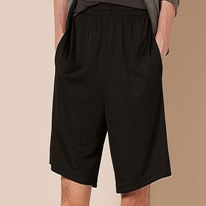 Shorts de plage pour hommes en polyester noir, taille élastique, tricotés, couleur unie, séchage rapide, respirants, motif floral, taille mi-haute, longueur courte - Product Image 2
