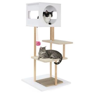 Condo pour chat à double porte avec kit anti-basculement, arbre à chat multi-niveaux avec 2 griffoirs pour chats d'intérieur - Product Image 1
