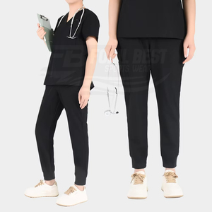 Conjunto de uniforme médico con cuello en V para mujer, negro, de algodón y poliéster, con estetoscopio, para personal médico. - Product Image 2