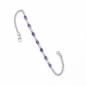 Bracelet à maillons croisés en argent sterling 925 avec pierre ovale en améthyste et sept pierres, plaqué or et rhodium - Product Image 6