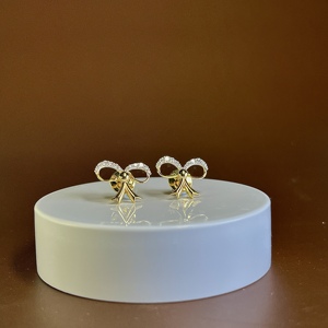 18K Rose Gold <b>Cute</b> Bowknot Natural Diamond Stud <b>Earrings</b> Round Brilliant Cut Women's Everyday Wear And Wedding Gift Jewelry - Product Image 5