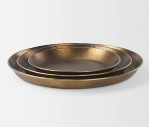 Plateau décoratif rond en laiton antique, finition bronze vieilli, plat peu profond, centre de table en or brossé, plateau rond en laiton à profil bas - Product Image 6