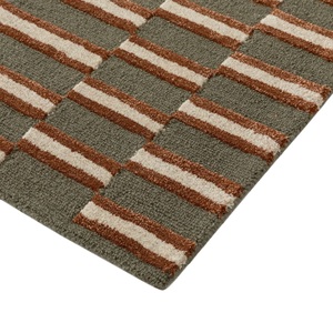 Contemporary Striped Carpet Green Rust Modern Tufted Area Rug Soft Textured Pattern Rug for Living Room Bedroom Decorative <b>Floor</b> - Product Image 2
