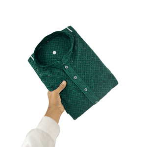 FANCY RAYON MACHINE BRODERIE TRAVAIL HOMME KURTA AVEC PAYJAMA VERT - Product Image 1