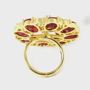 Ruby CZ Kundan Polki <b>Ring</b> Yellow <b>Gold</b> Plated Adjustable Statement Traditional Indian Bridal <b>Cocktail</b> <b>Ring</b> for Women - Product Image 2