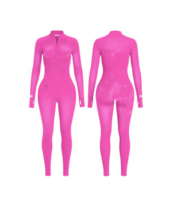 Conjunto de pantalón y top corto de nailon y spandex acanalado premium de 280 GSM, color rosa brillante, ajuste sin costuras, logotipo con transferencia térmica, ropa elástica personalizada para mujer - Product Image 1