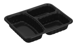 Black Plastic 3-Compartment <b>Takeaway</b> Food <b>Container</b> Disposable Minimalist Design - Product Image 3