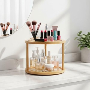 High End Quality Round <b>Wooden</b> Lazy Susan Makeup Organizer With Stand Minimalist Design For Cosmetic Storage - Product Image 1