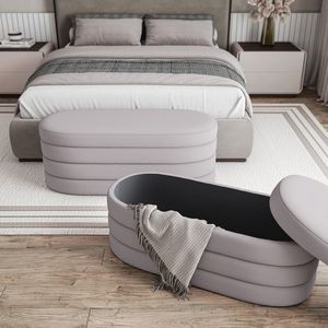 Panca Ottomana in Velluto Taupe con Contenitore - Sgabelli e Pouf Eleganti - Product Image 1