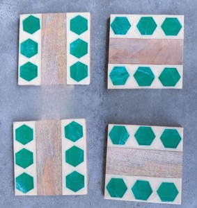 Modern Custom Epoxy Resin Wood Drink Coasters Geometric Green Hexagon Inlay Hot Pad Heat Resistant Table <b>Mat</b> Wholesale Coasters - Product Image 1
